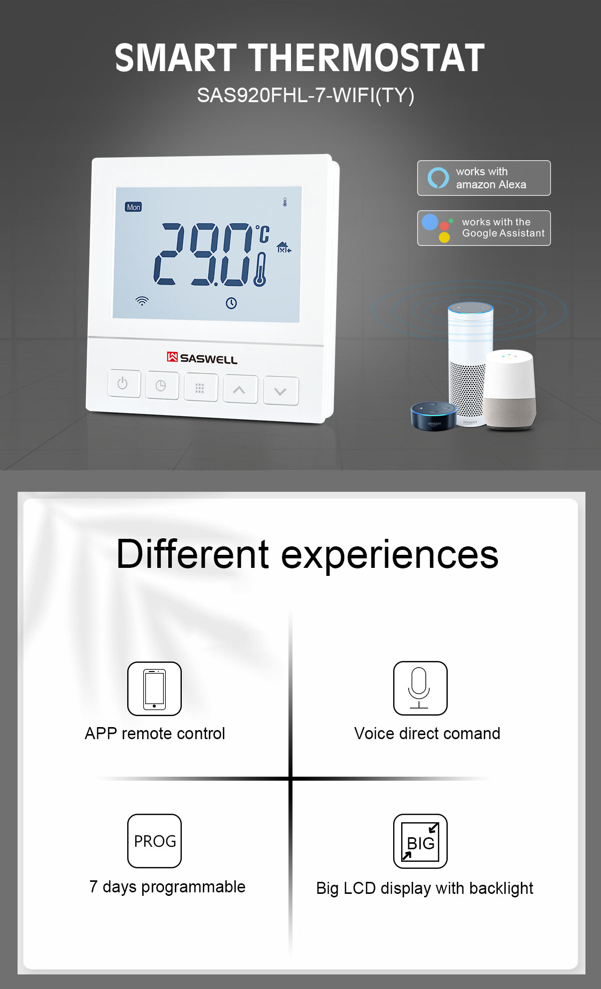 Thermostat intelligent Tuya SAS920FHL-7-WIFI (TY)